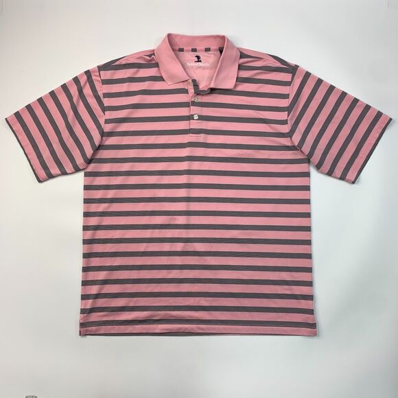 Pebble Beach Polo Shirt Mens XL Extra Large Pink Striped Stretch Short Sleeve - Picture 2 of 9